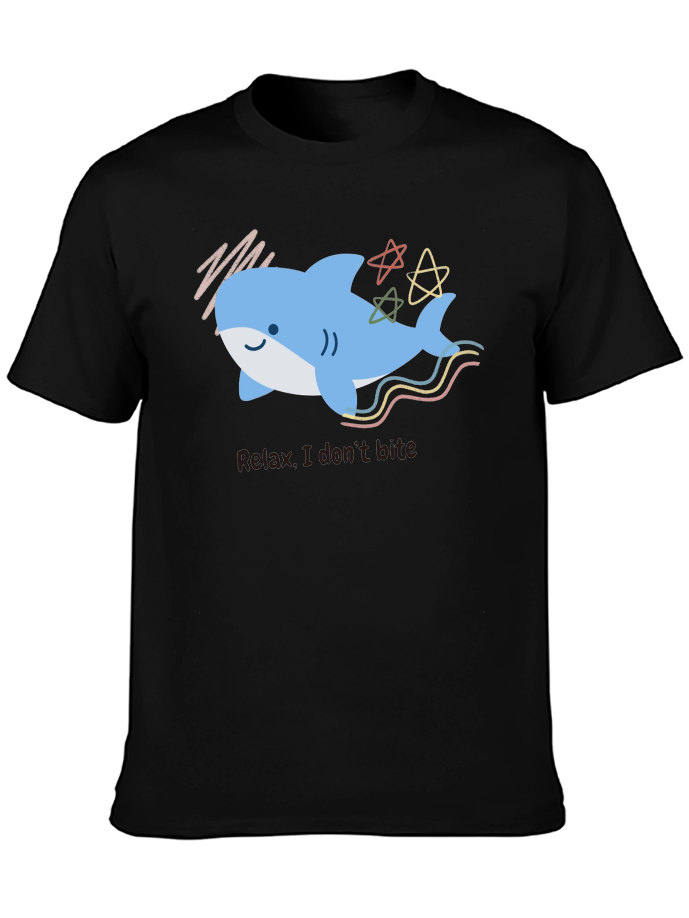 Relax Cute Shark Graphic Black T-Shirt
