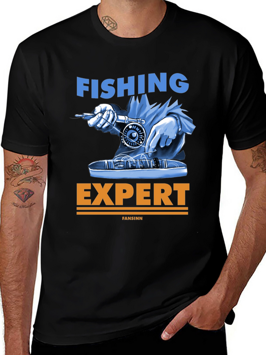 Fishing Expert Graphic Tee - Black Cotton T-Shirt