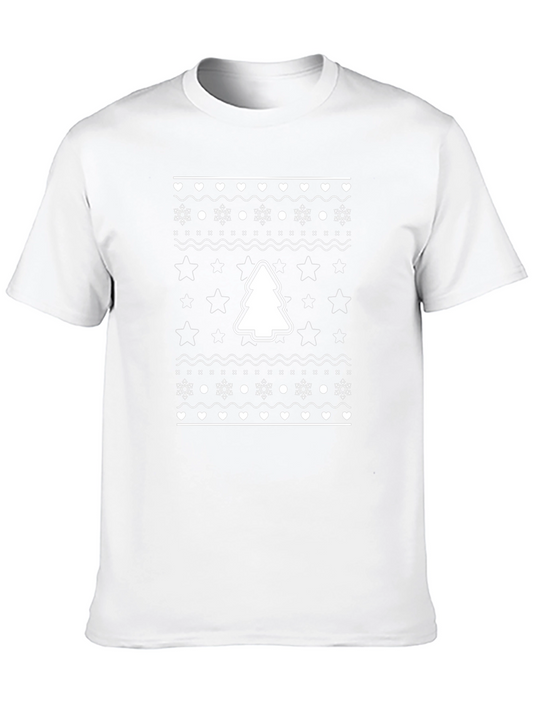 Festive Christmas Tree Pattern Black T-Shirt