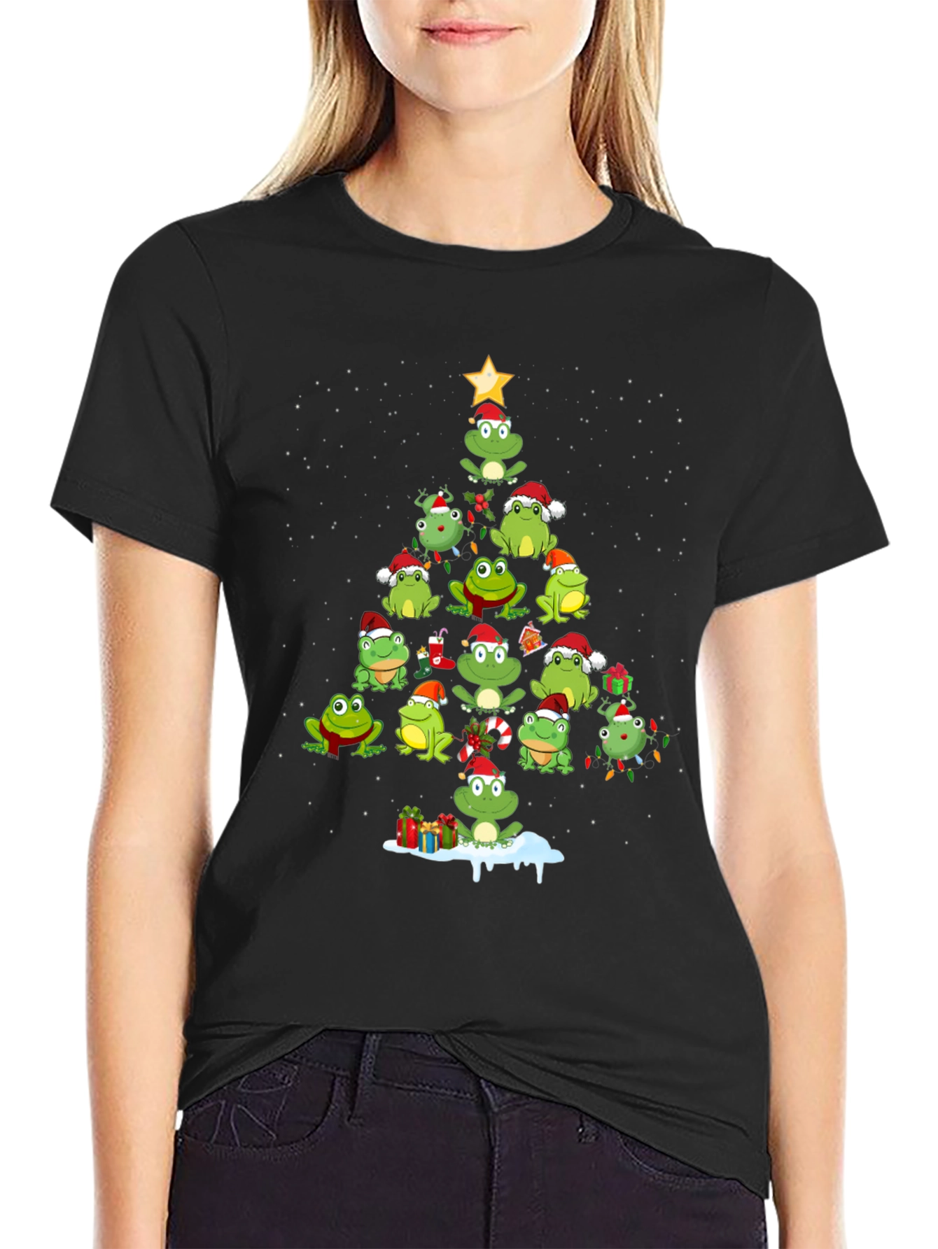 Frog Christmas Tree Graphic T-Shirt