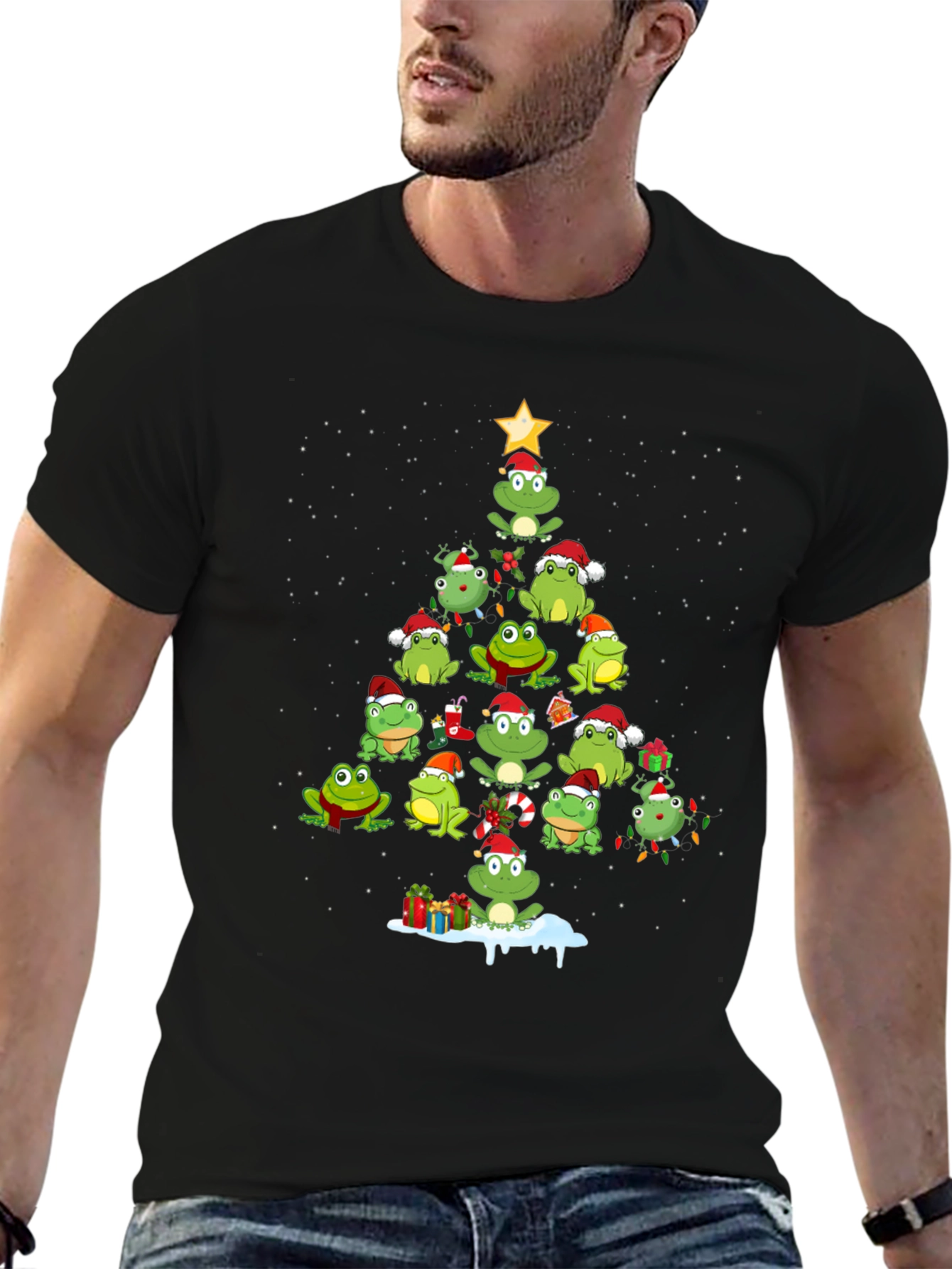 Frog Christmas Tree Graphic T-Shirt