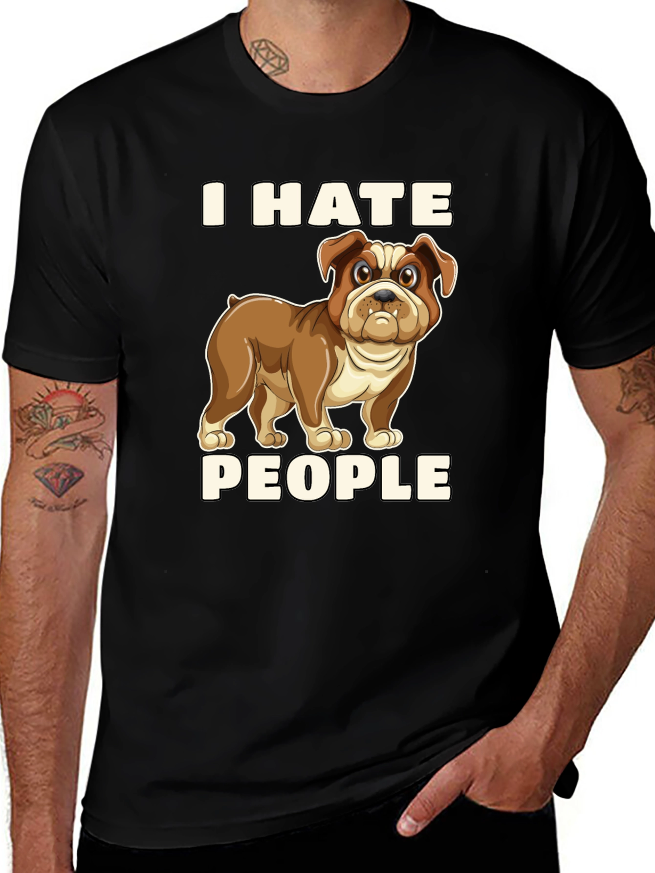 I Hate People Bulldog Graphic T-Shirt