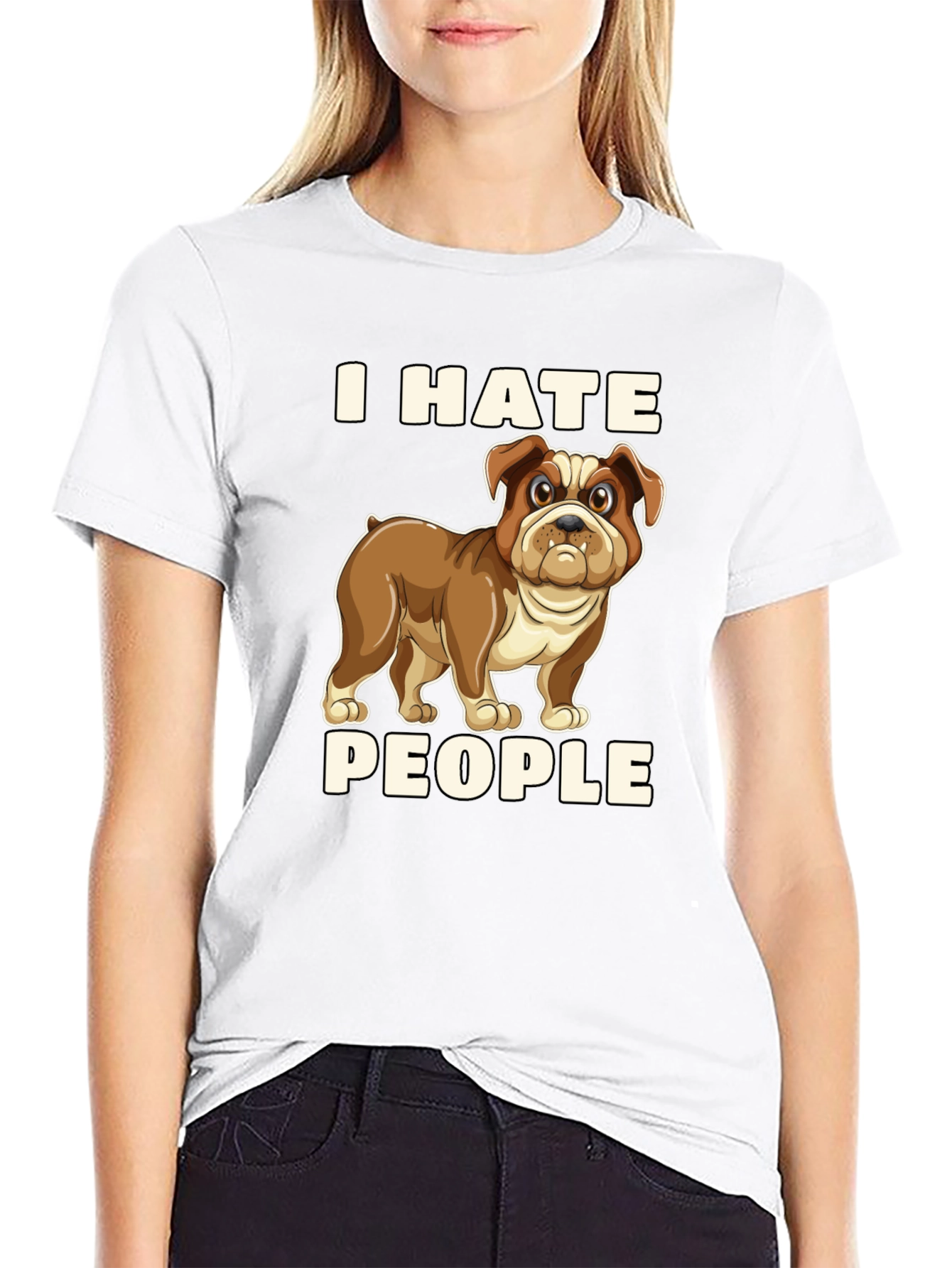 I Hate People Bulldog Graphic T-Shirt
