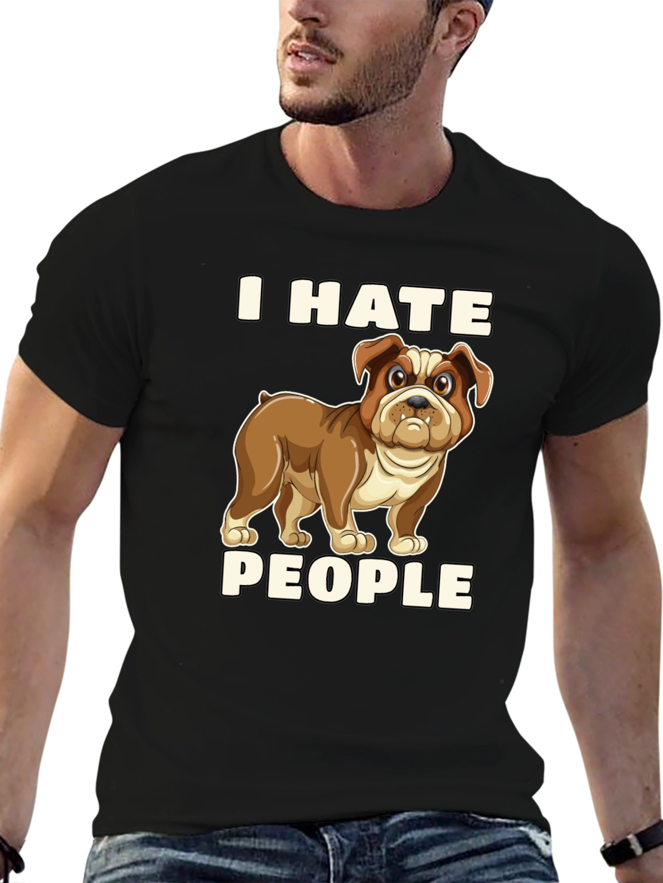 I Hate People Bulldog Graphic T-Shirt