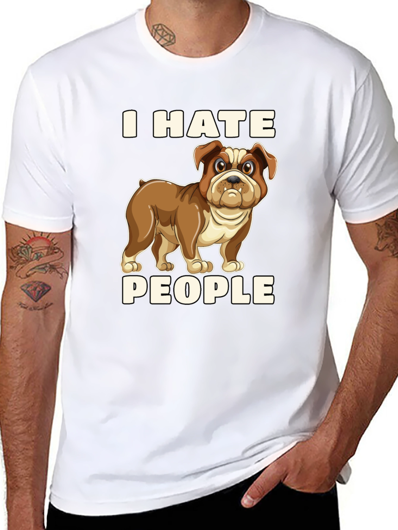 I Hate People Bulldog Graphic T-Shirt