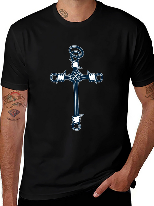 Barbed Wire Cross Graphic Tee - Black