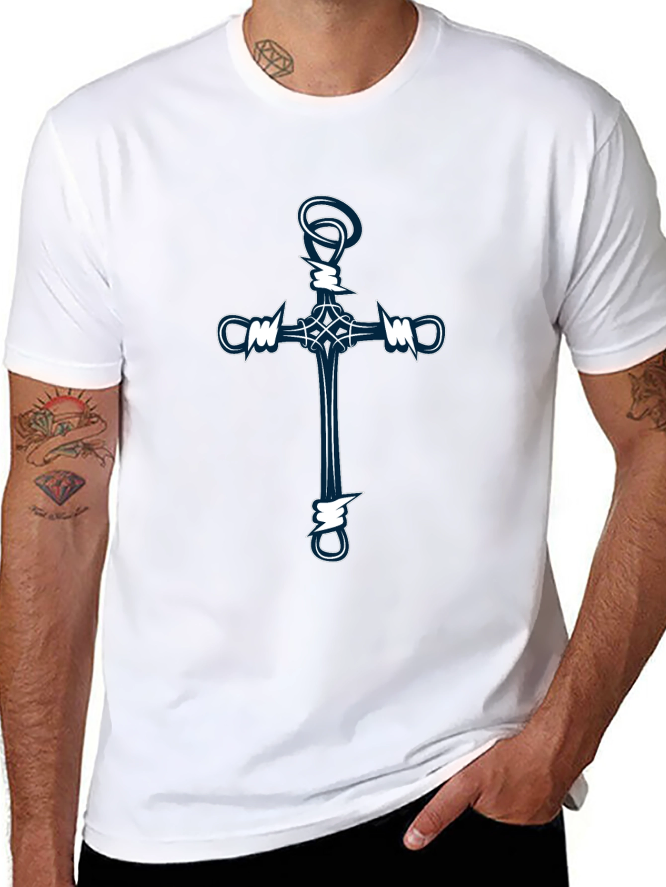 Barbed Wire Cross Graphic Tee - Black