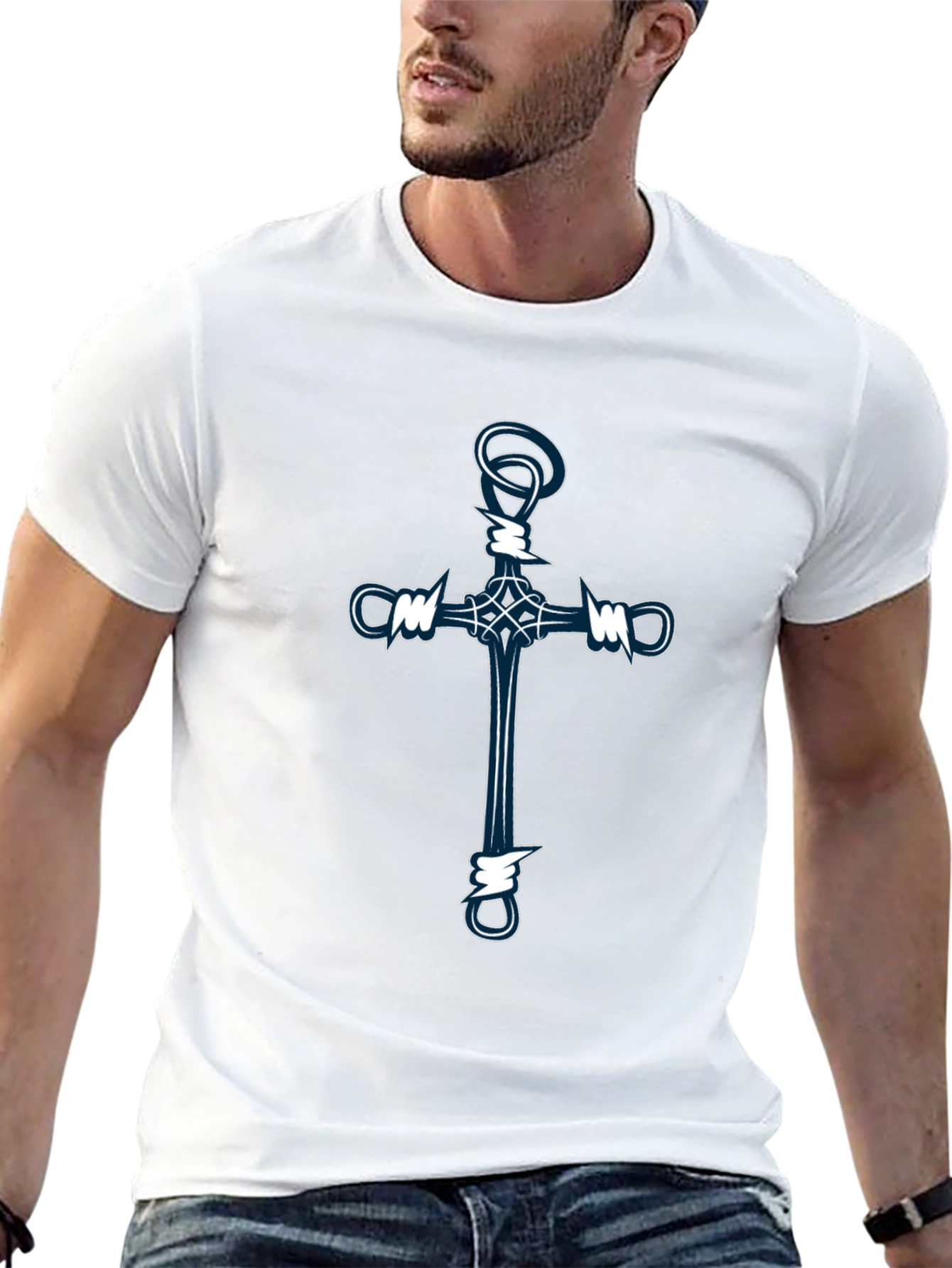 Barbed Wire Cross Graphic Tee - Black