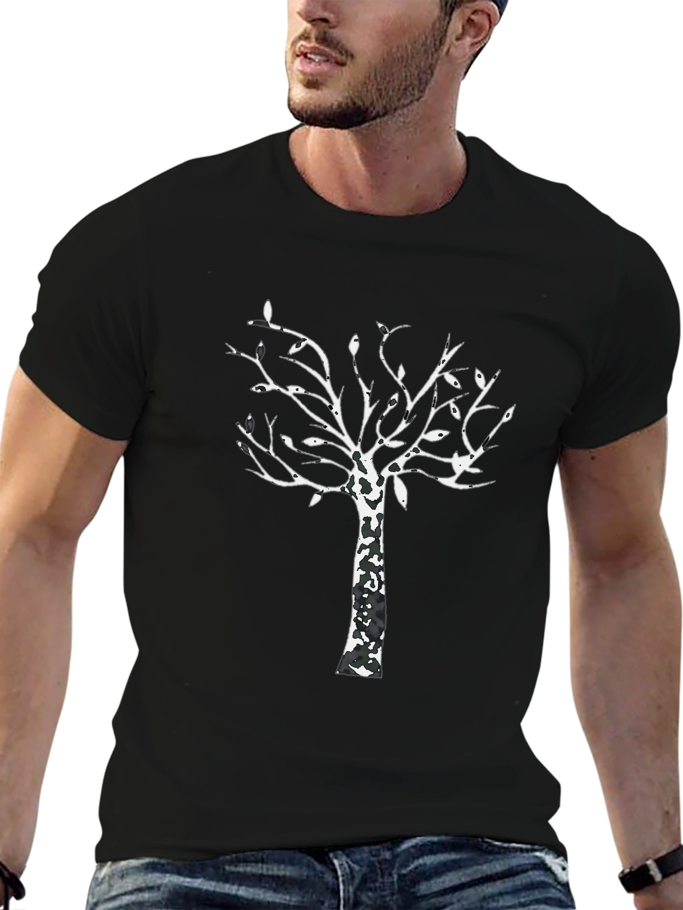 Unique Tree Graphic Black T-Shirt