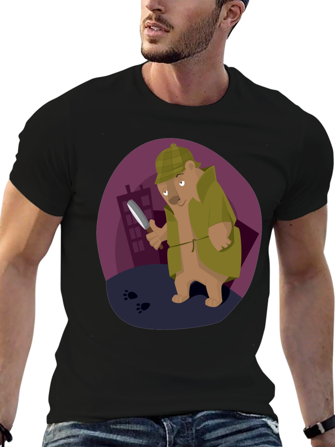 Detective Bear T-Shirt - Cartoon Sleuth Design