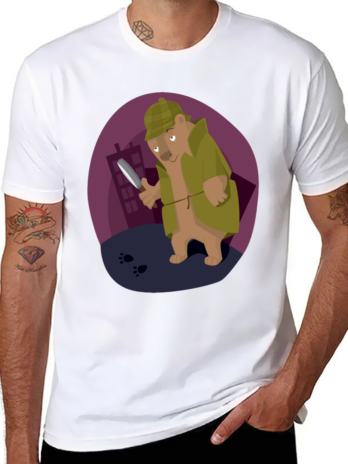 Detective Bear T-Shirt - Cartoon Sleuth Design