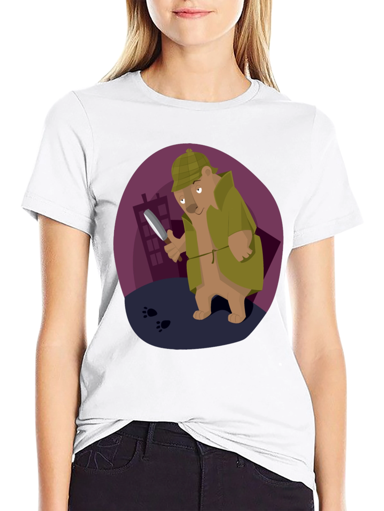 Detective Bear T-Shirt - Cartoon Sleuth Design