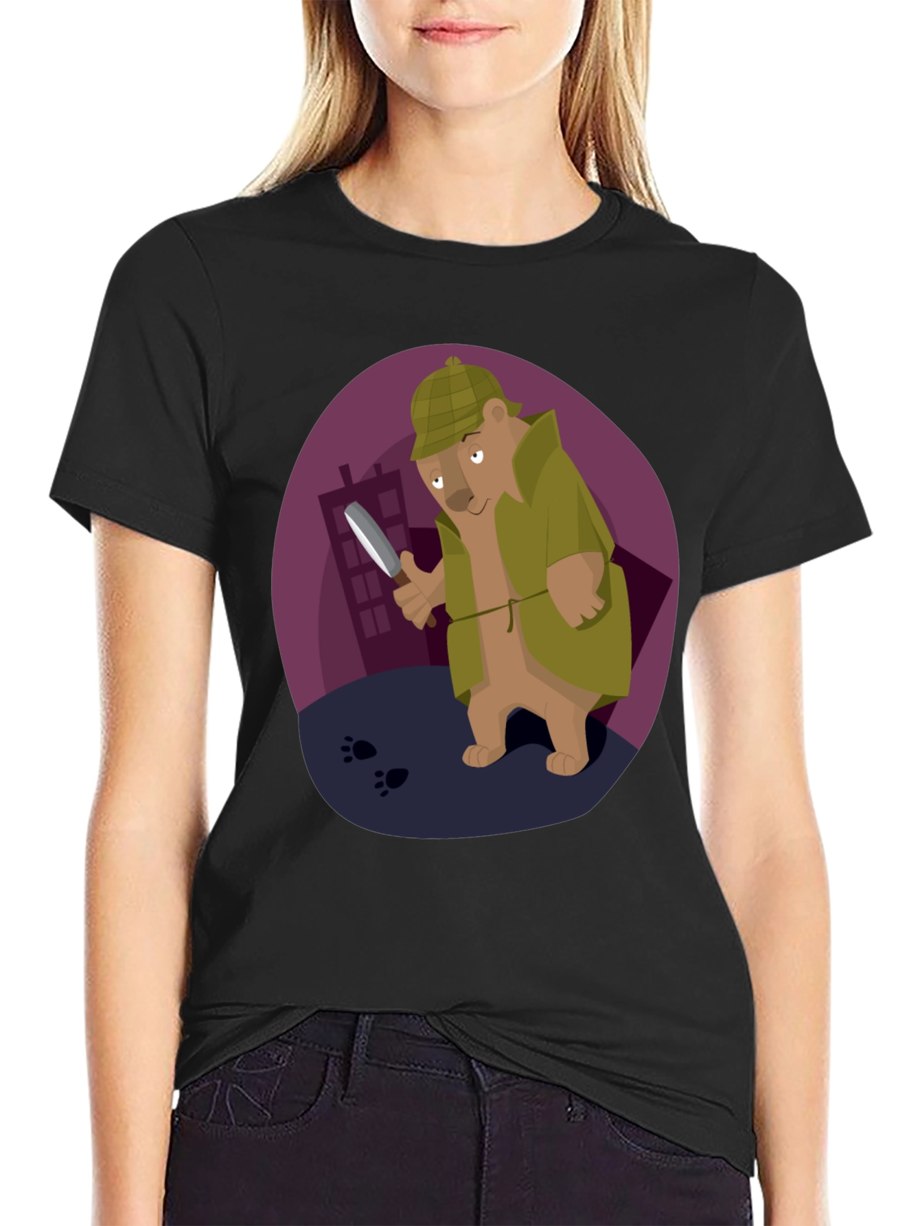 Detective Bear T-Shirt - Cartoon Sleuth Design