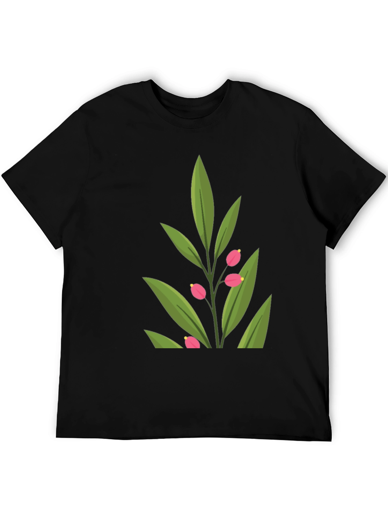 Stylish Black T-Shirt with Green Floral Design