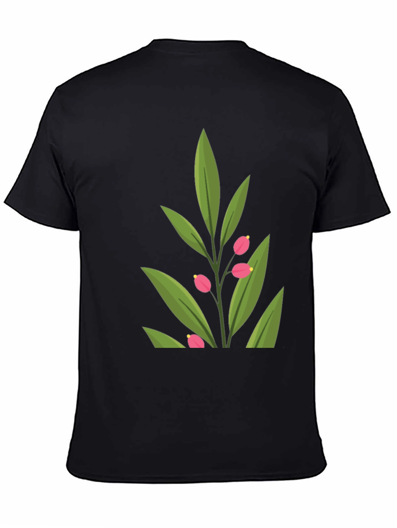 Stylish Black T-Shirt with Green Floral Design