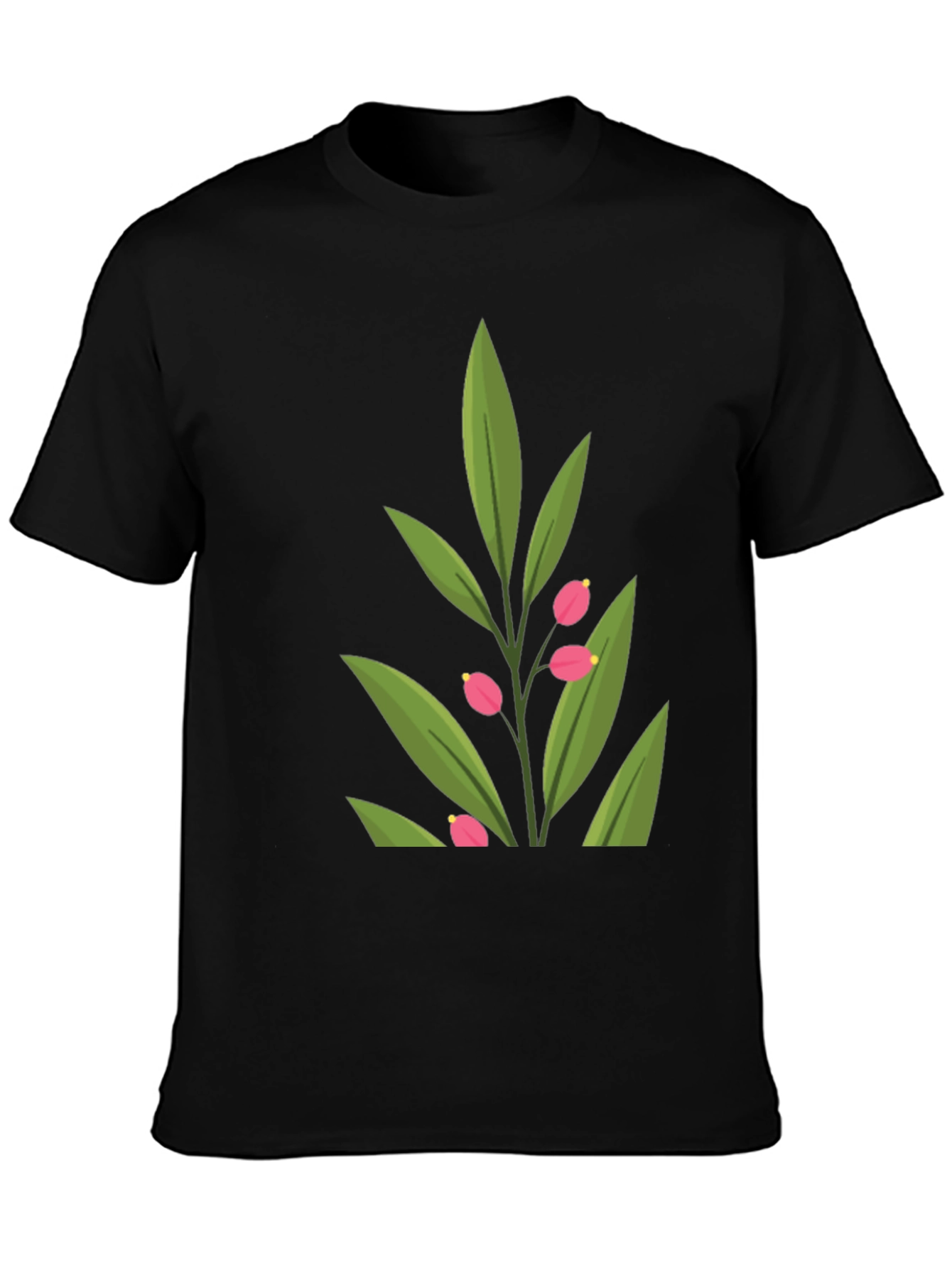 Stylish Black T-Shirt with Green Floral Design