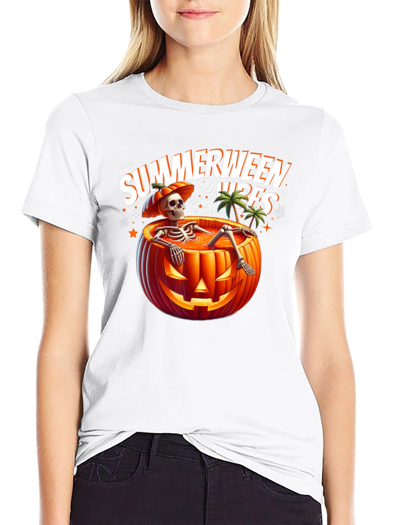 Summerween Vibes T-Shirt - Skeleton in Pumpkin