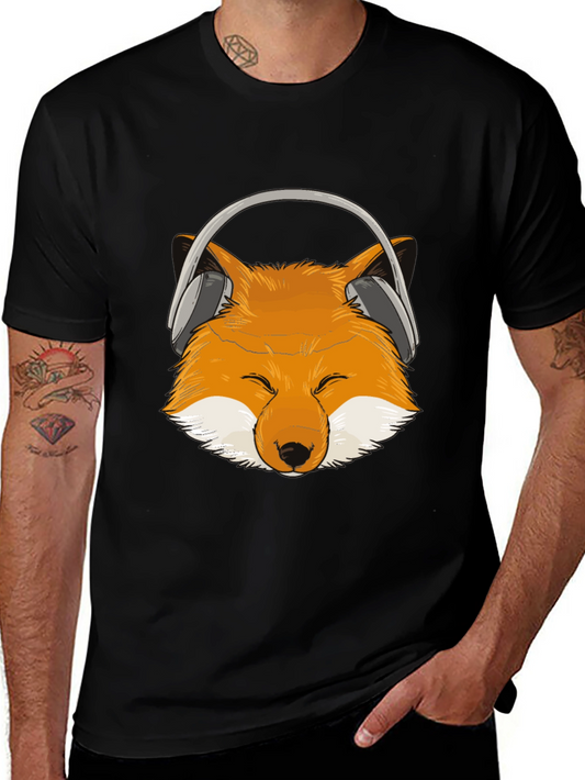 Fox Headphone T-Shirt - Cool Animal Design