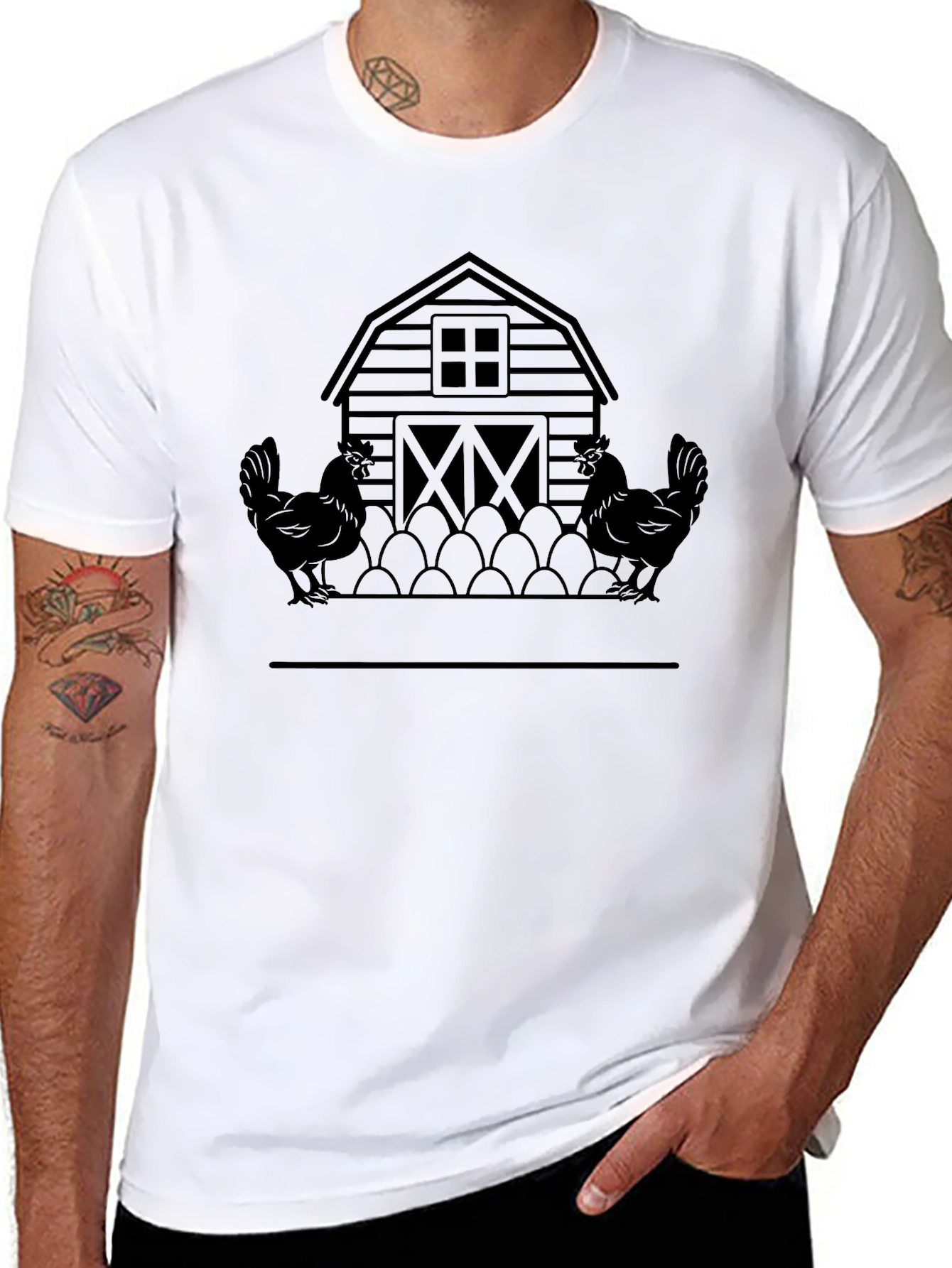 Barnyard Rooster & Eggs Graphic Tee - Black