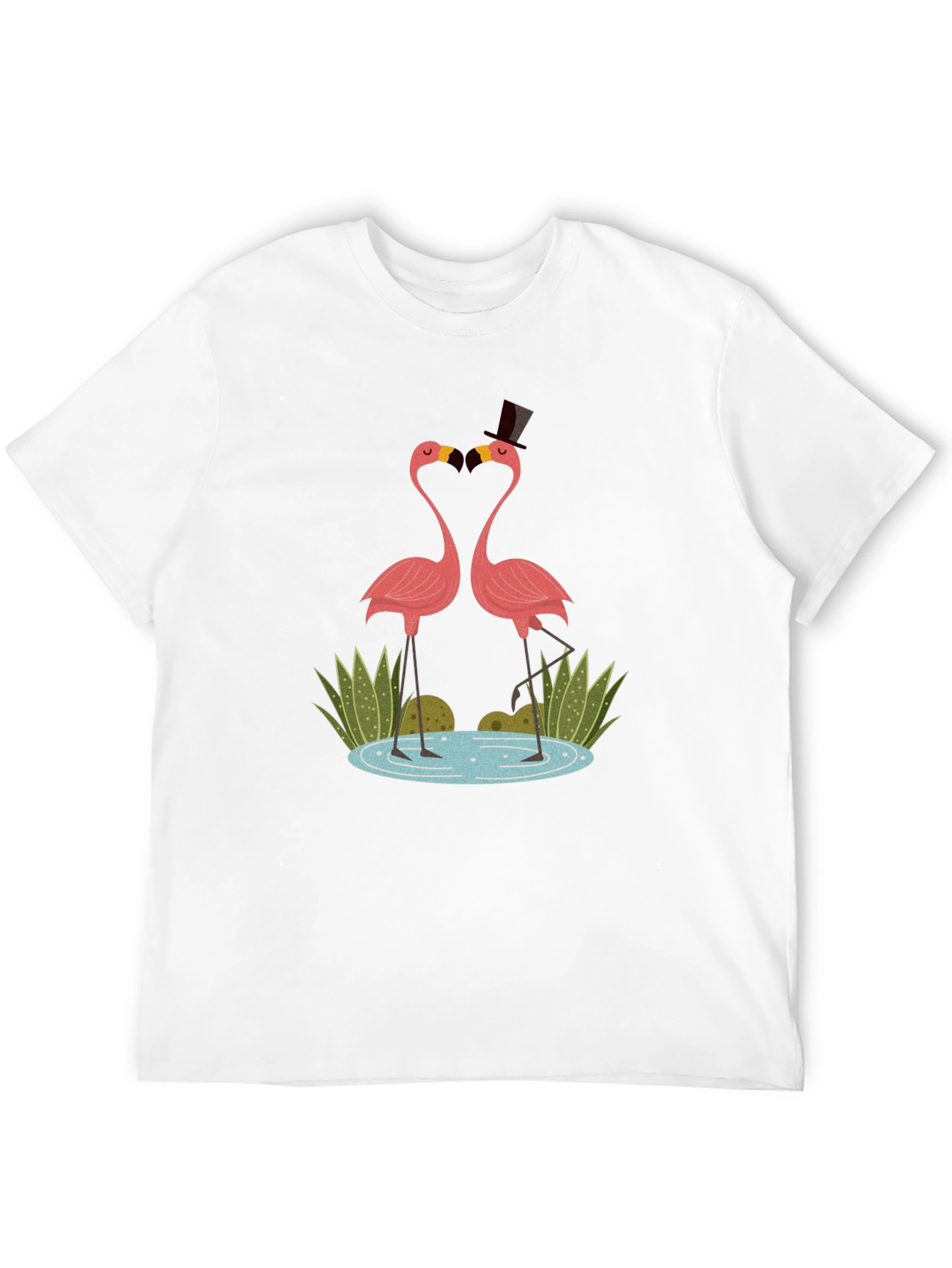 Flamingo Couple Graphic Tee - Black Cotton T-Shirt