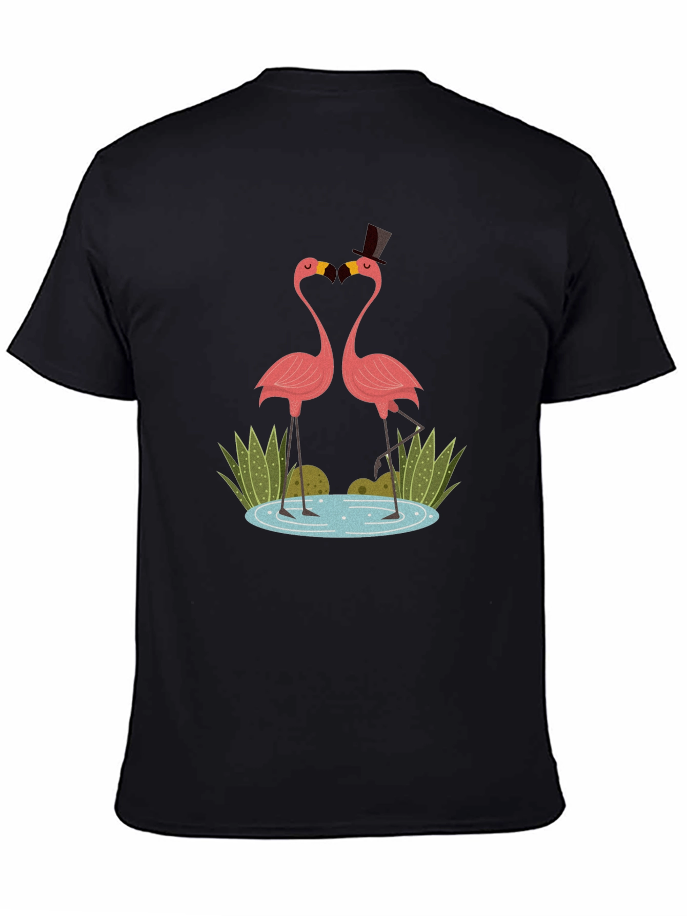 Flamingo Couple Graphic Tee - Black Cotton T-Shirt