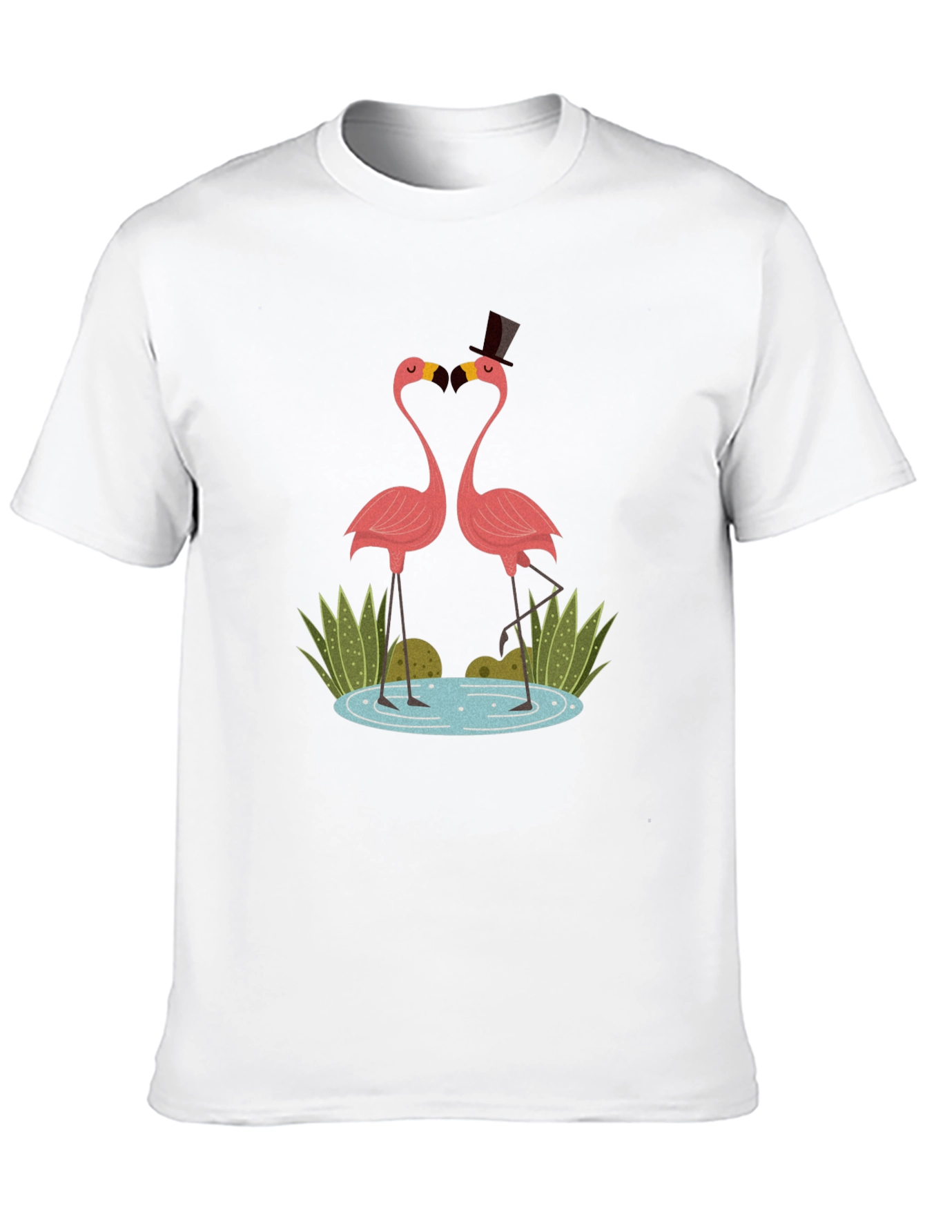 Flamingo Couple Graphic Tee - Black Cotton T-Shirt