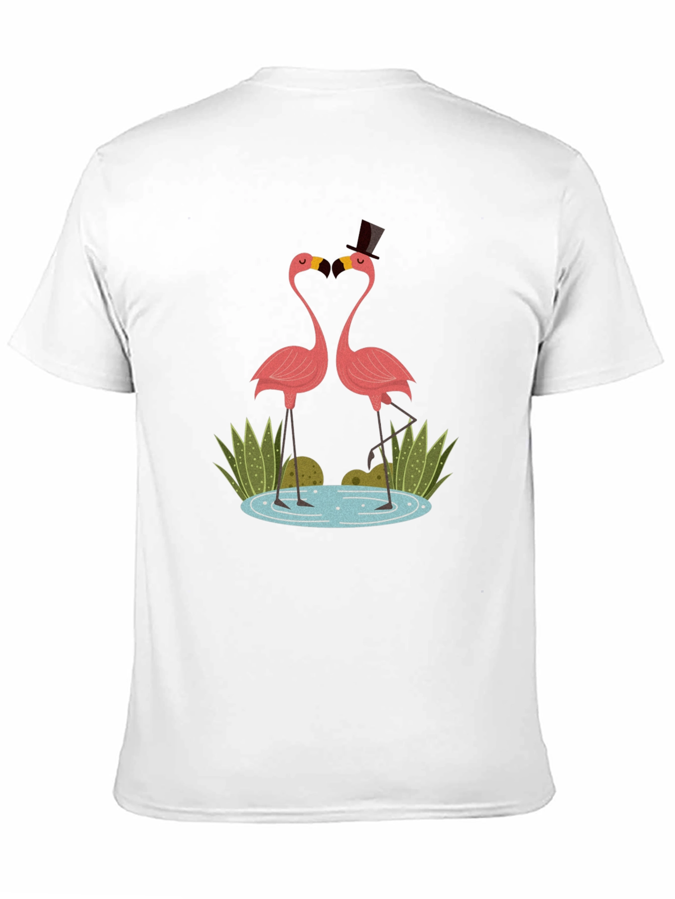 Flamingo Couple Graphic Tee - Black Cotton T-Shirt