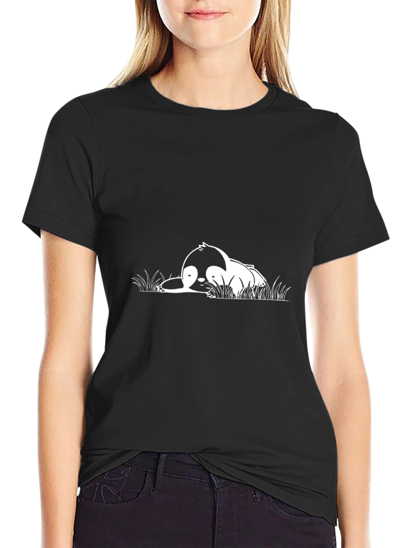 Lazy Penguin Graphic Tee - Black Cotton T-Shirt