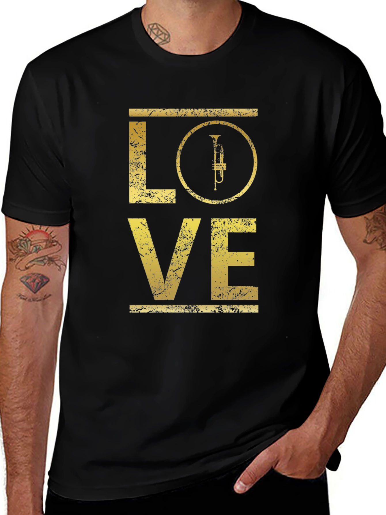 Love Trumpet Graphic Tee - Black Cotton T-Shirt