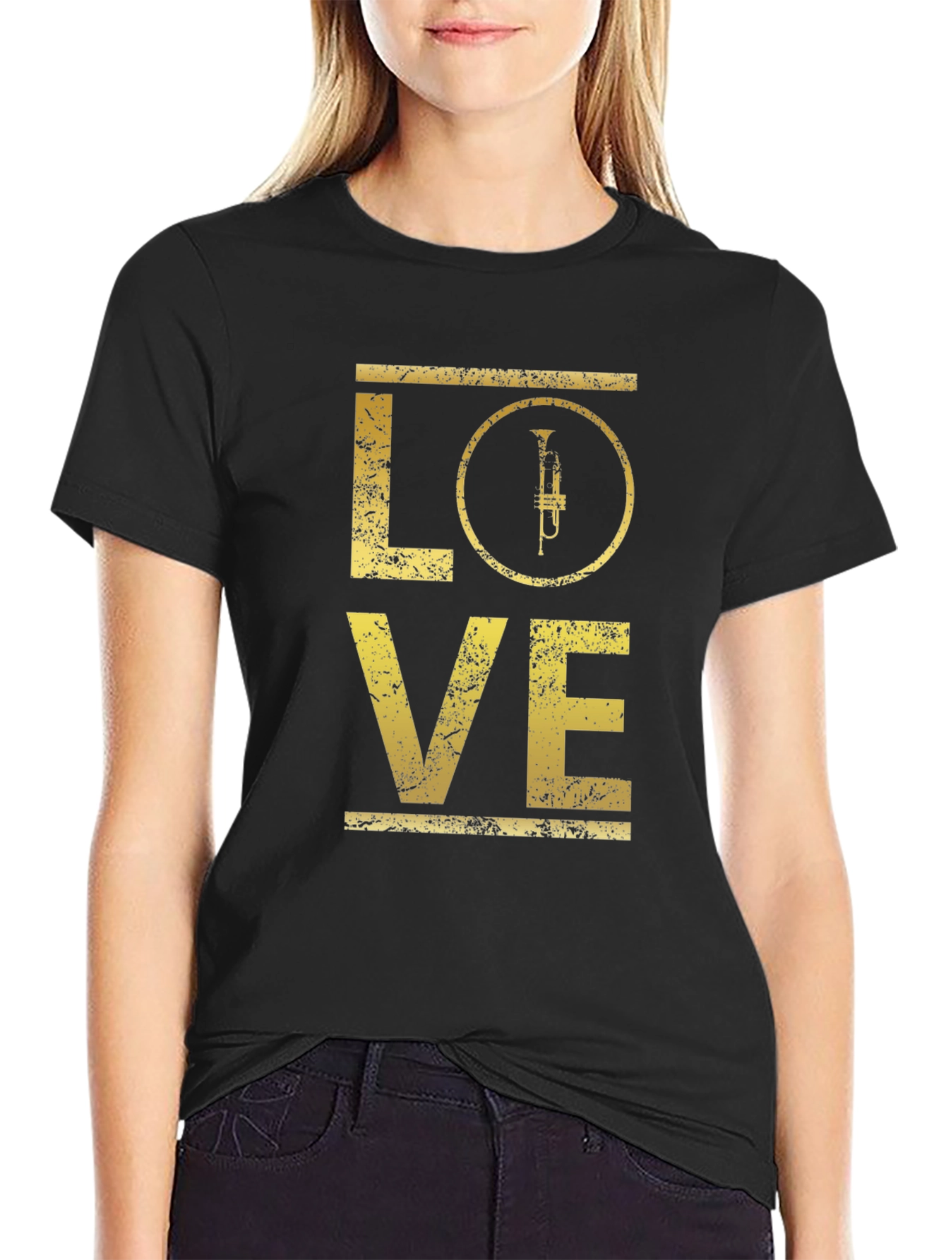 Love Trumpet Graphic Tee - Black Cotton T-Shirt