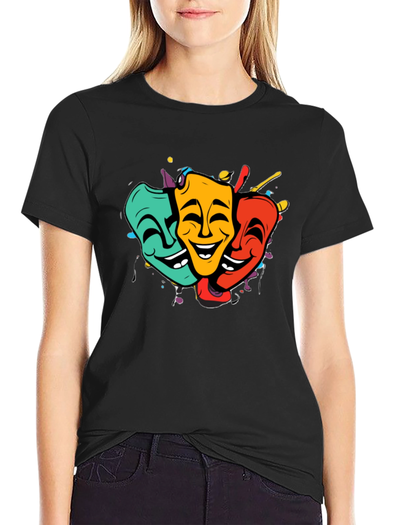 Comedy & Tragedy Masks Graphic T-Shirt - Black