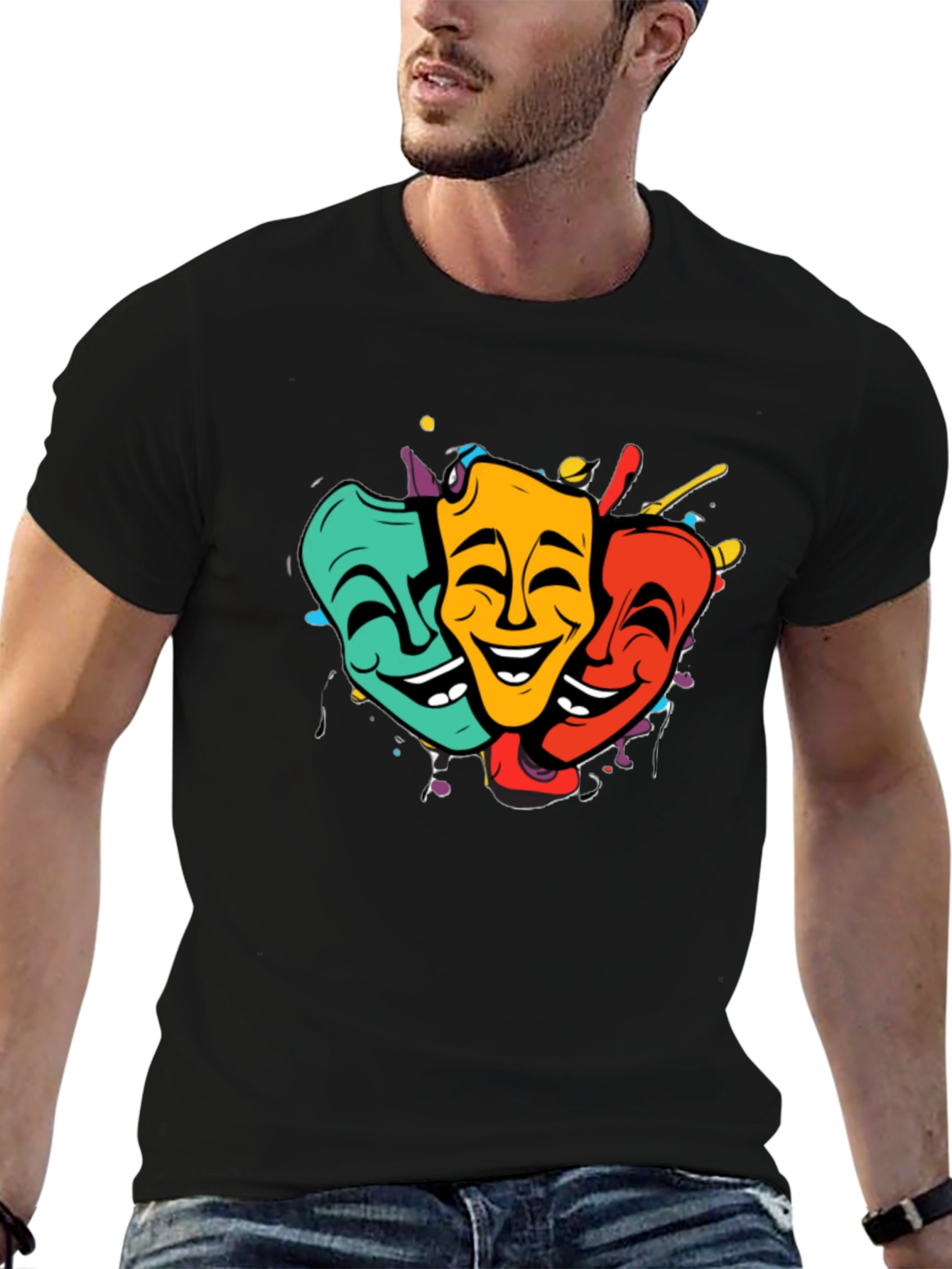 Comedy & Tragedy Masks Graphic T-Shirt - Black