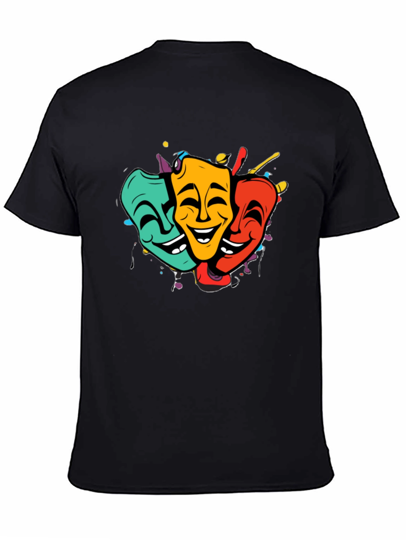 Comedy & Tragedy Masks Graphic T-Shirt - Black