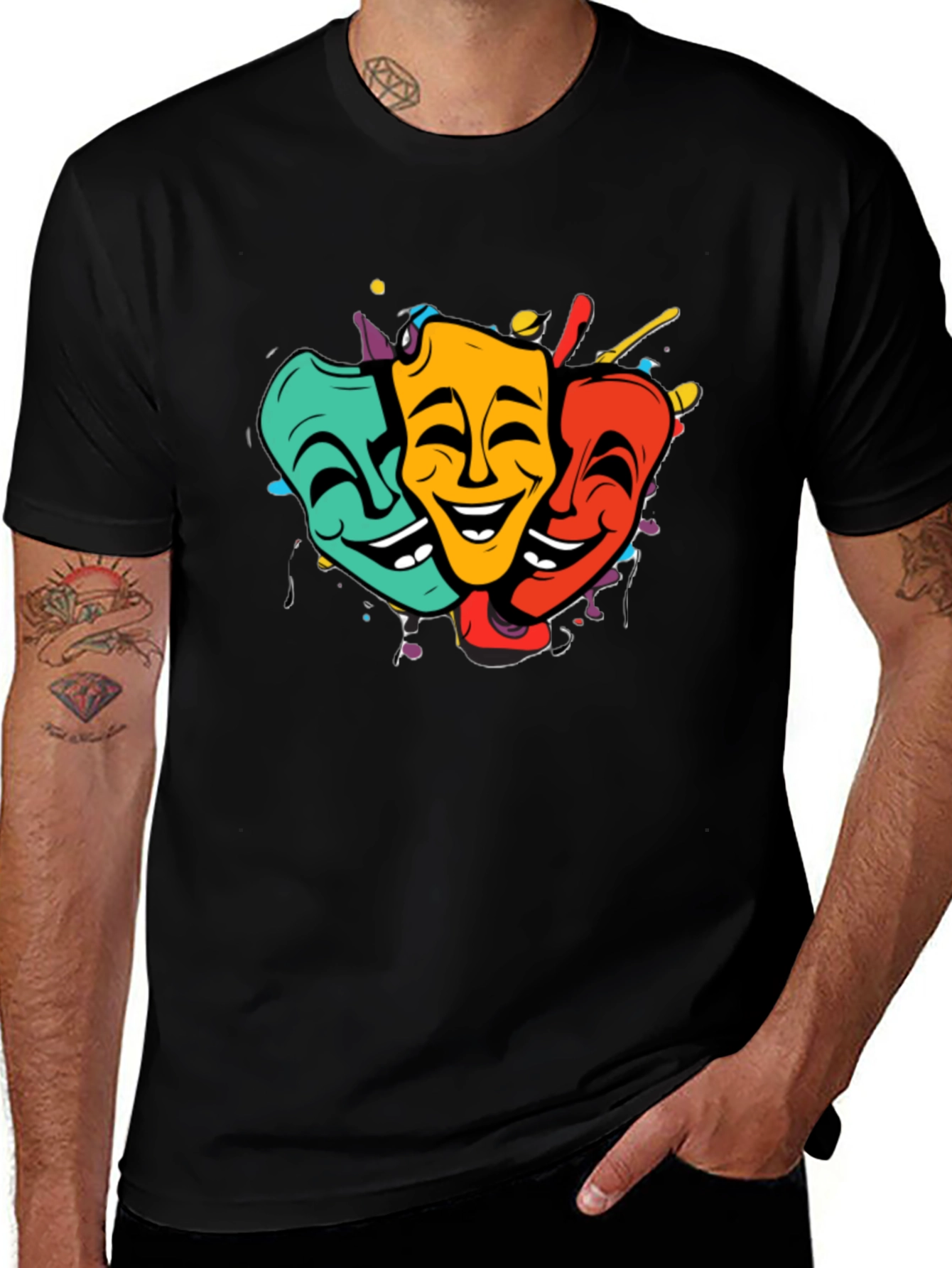 Comedy & Tragedy Masks Graphic T-Shirt - Black