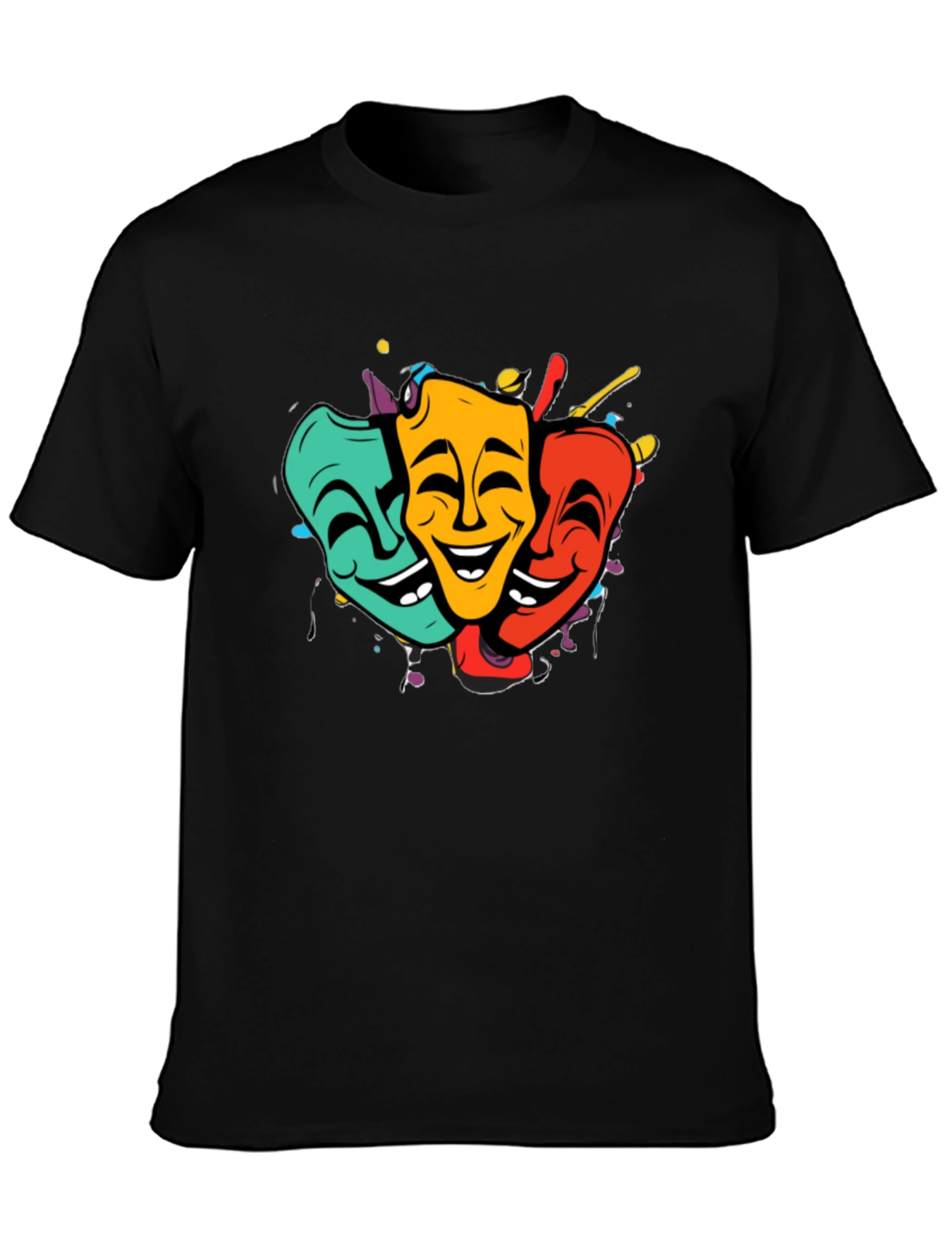Comedy & Tragedy Masks Graphic T-Shirt - Black