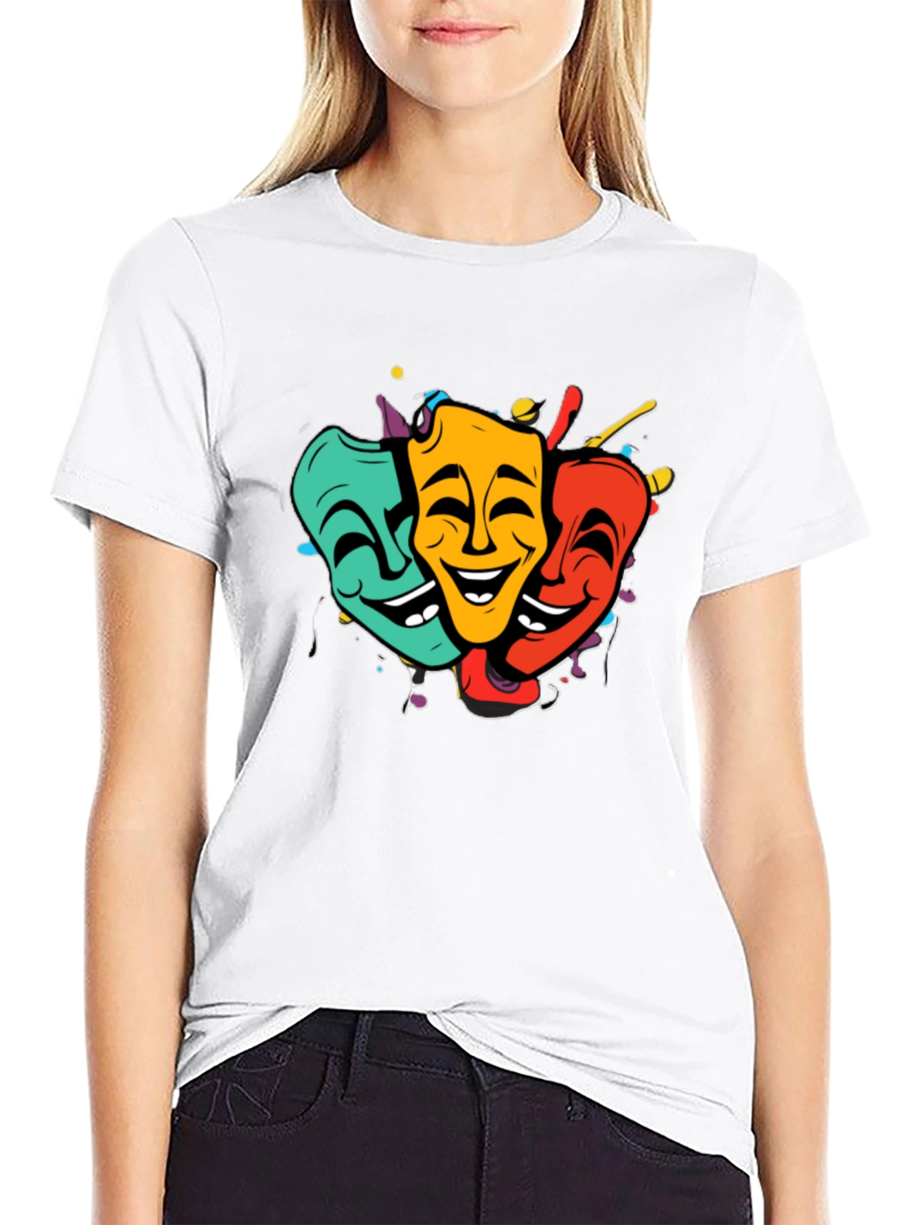 Comedy & Tragedy Masks Graphic T-Shirt - Black
