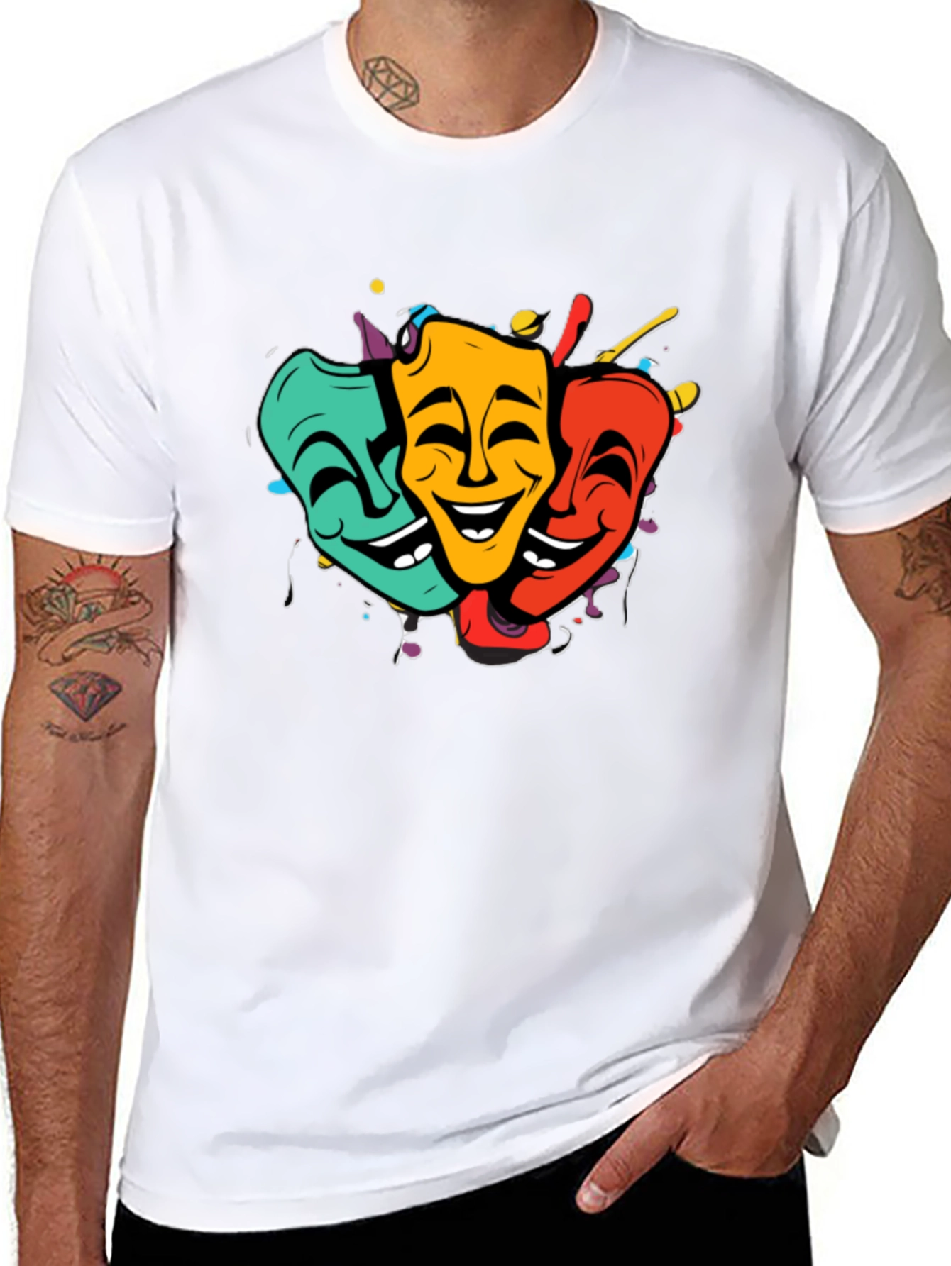 Comedy & Tragedy Masks Graphic T-Shirt - Black