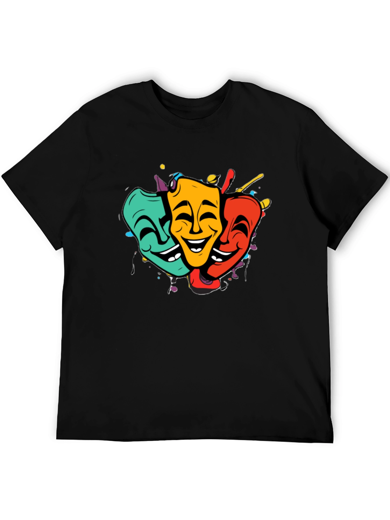 Comedy & Tragedy Masks Graphic T-Shirt - Black