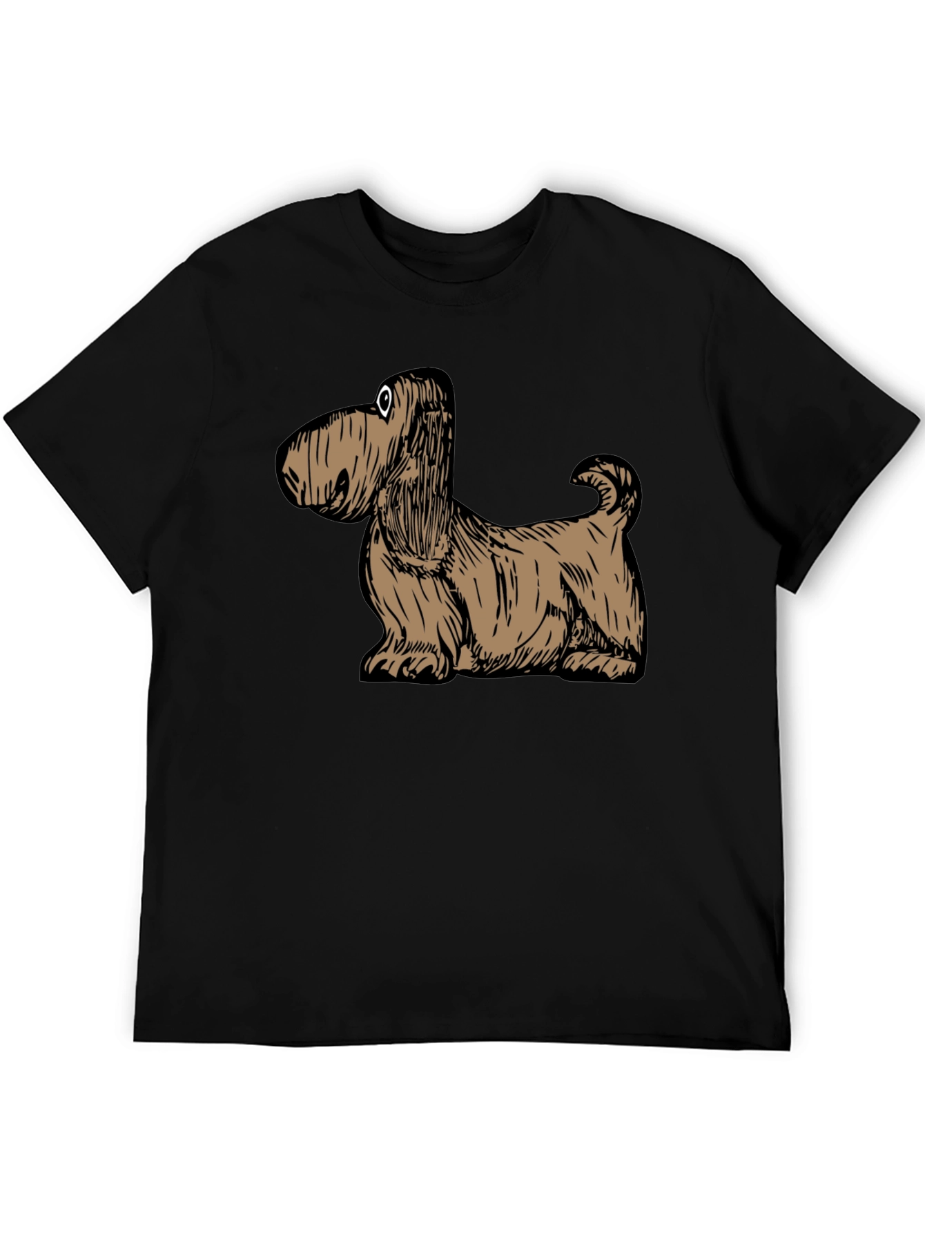 Cartoon Dog Graphic Tee - Black Cotton T-Shirt