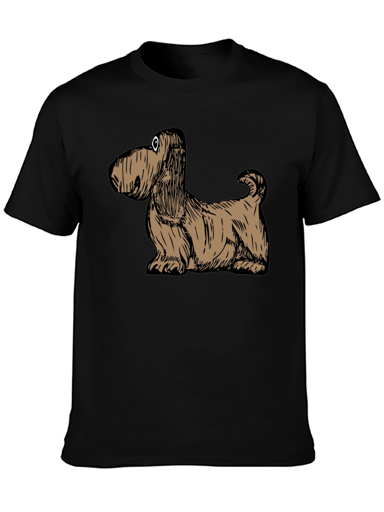 Cartoon Dog Graphic Tee - Black Cotton T-Shirt
