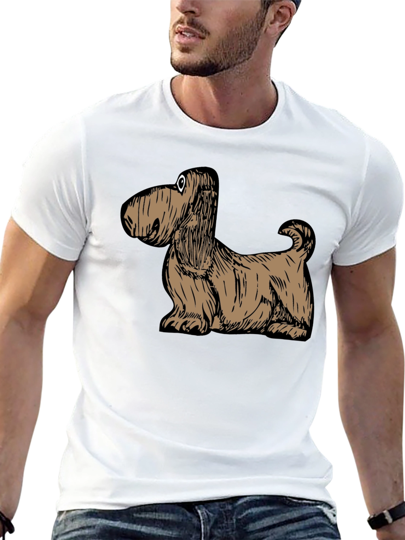 Cartoon Dog Graphic Tee - Black Cotton T-Shirt