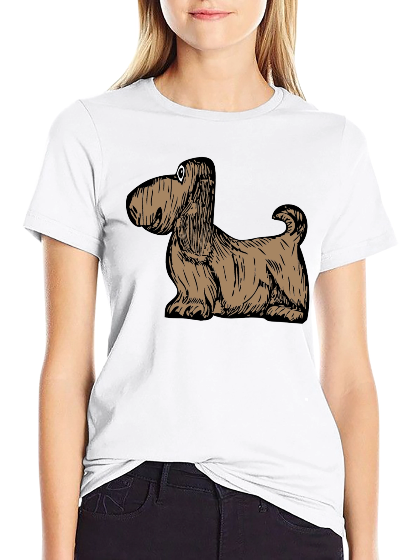 Cartoon Dog Graphic Tee - Black Cotton T-Shirt