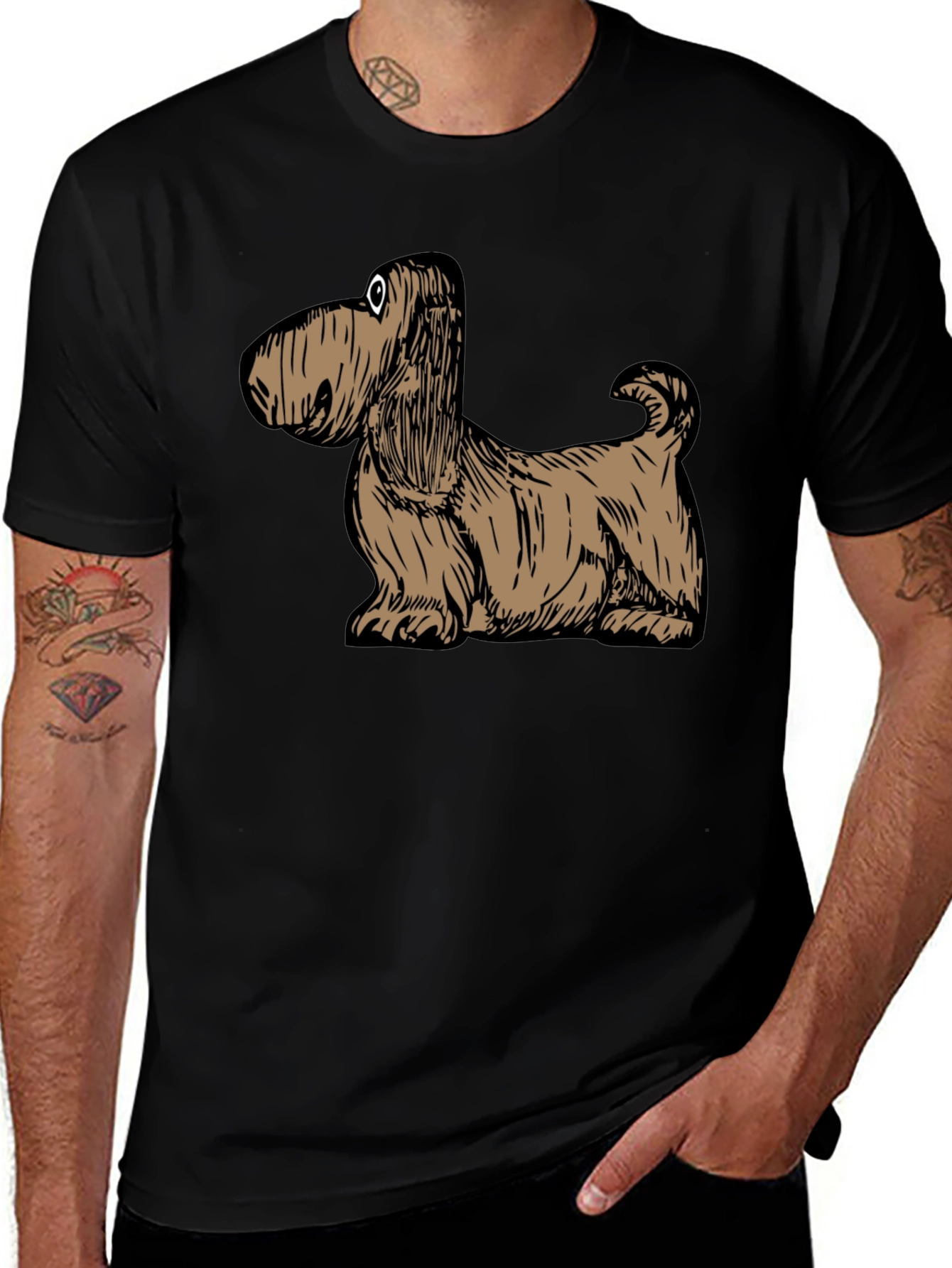 Cartoon Dog Graphic Tee - Black Cotton T-Shirt