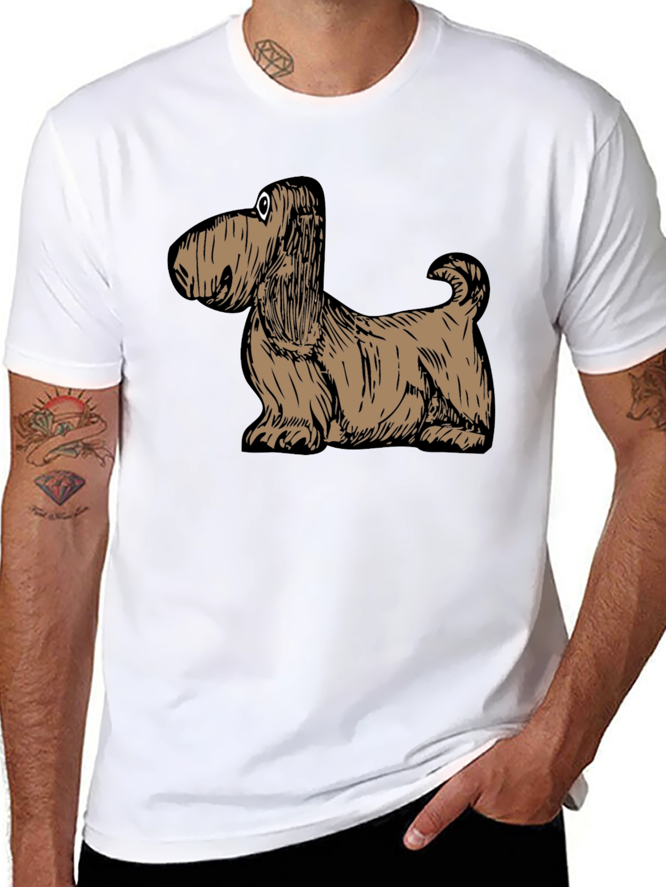Cartoon Dog Graphic Tee - Black Cotton T-Shirt