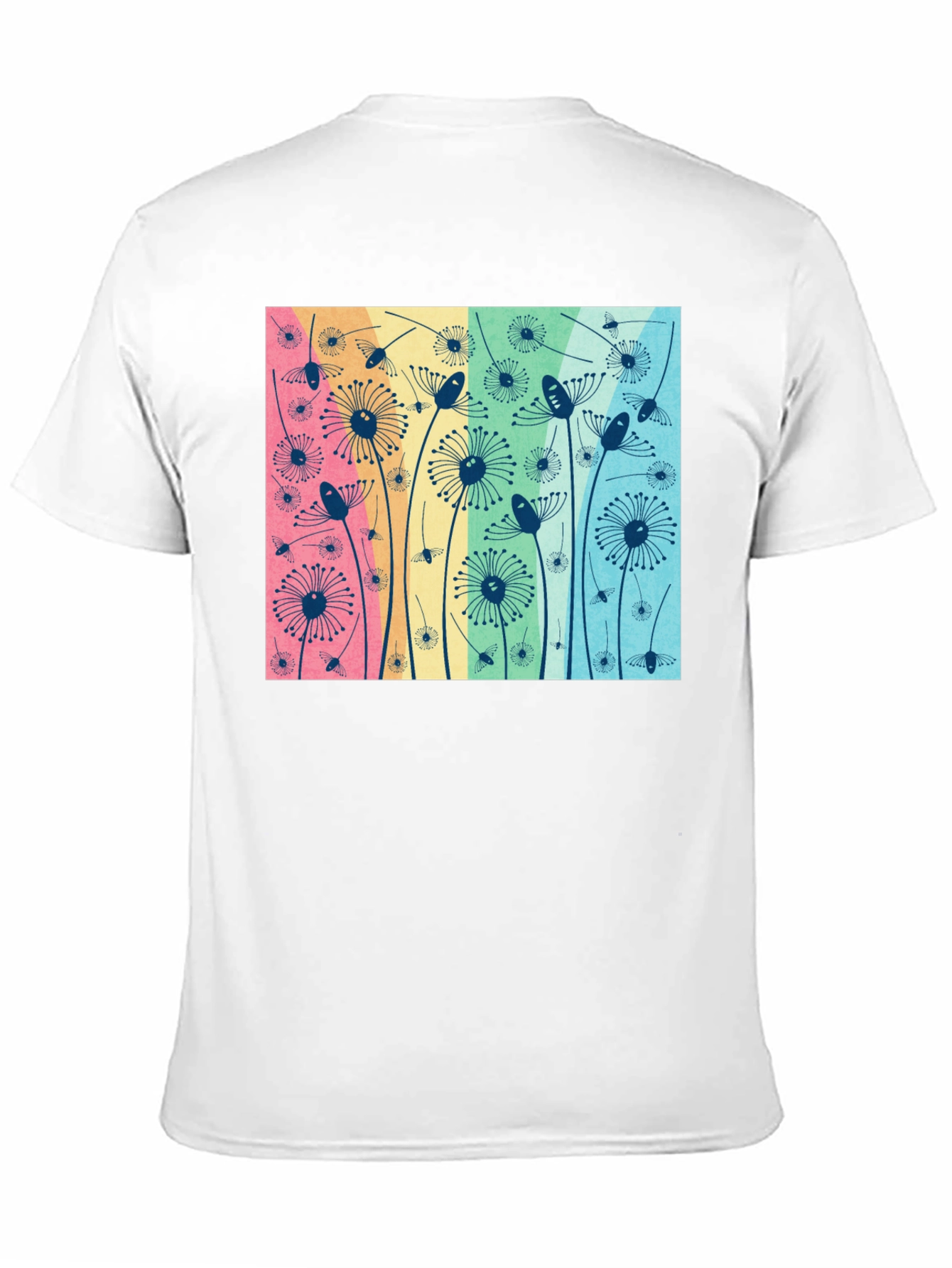 Floral Graphic Tee - Dandelion Pattern Black T-Shirt