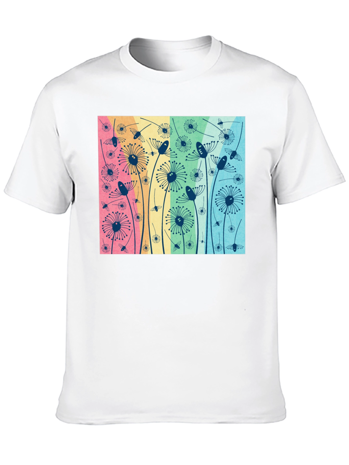 Floral Graphic Tee - Dandelion Pattern Black T-Shirt
