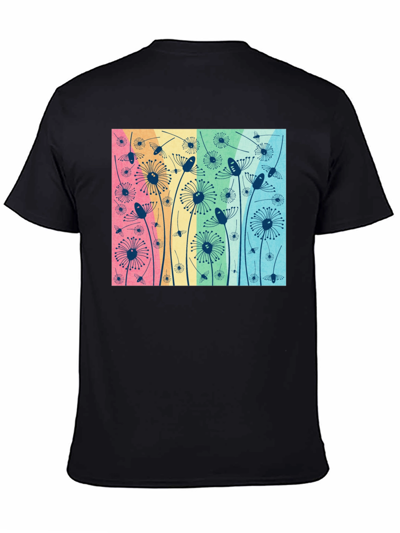 Floral Graphic Tee - Dandelion Pattern Black T-Shirt