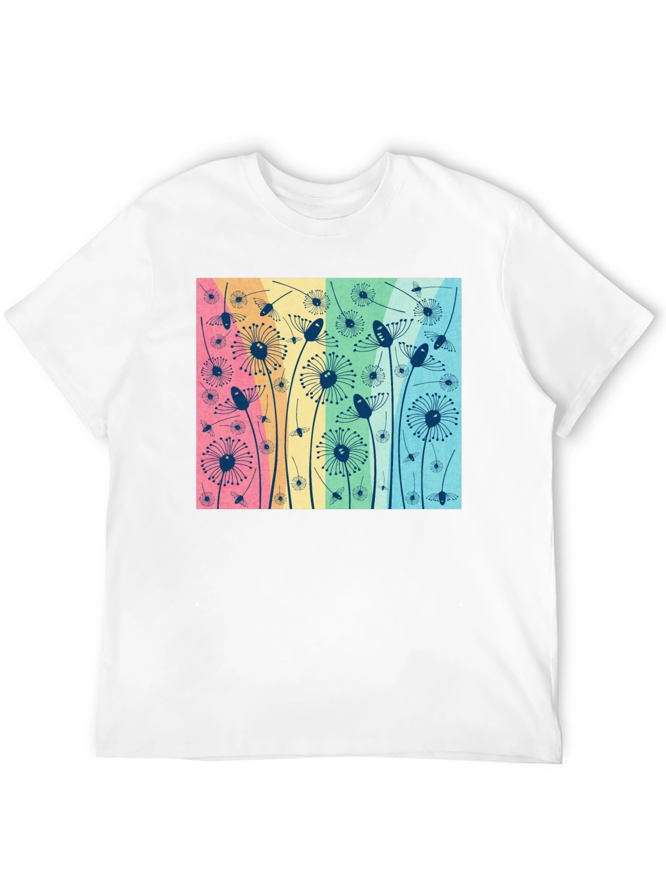 Floral Graphic Tee - Dandelion Pattern Black T-Shirt