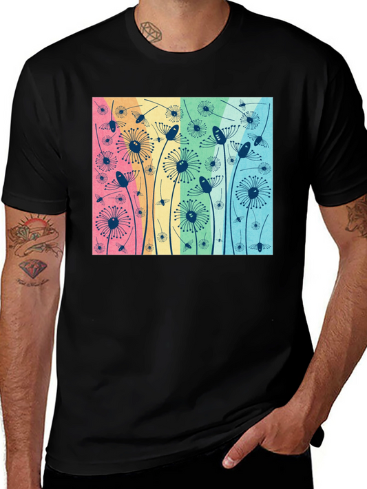 Floral Graphic Tee - Dandelion Pattern Black T-Shirt