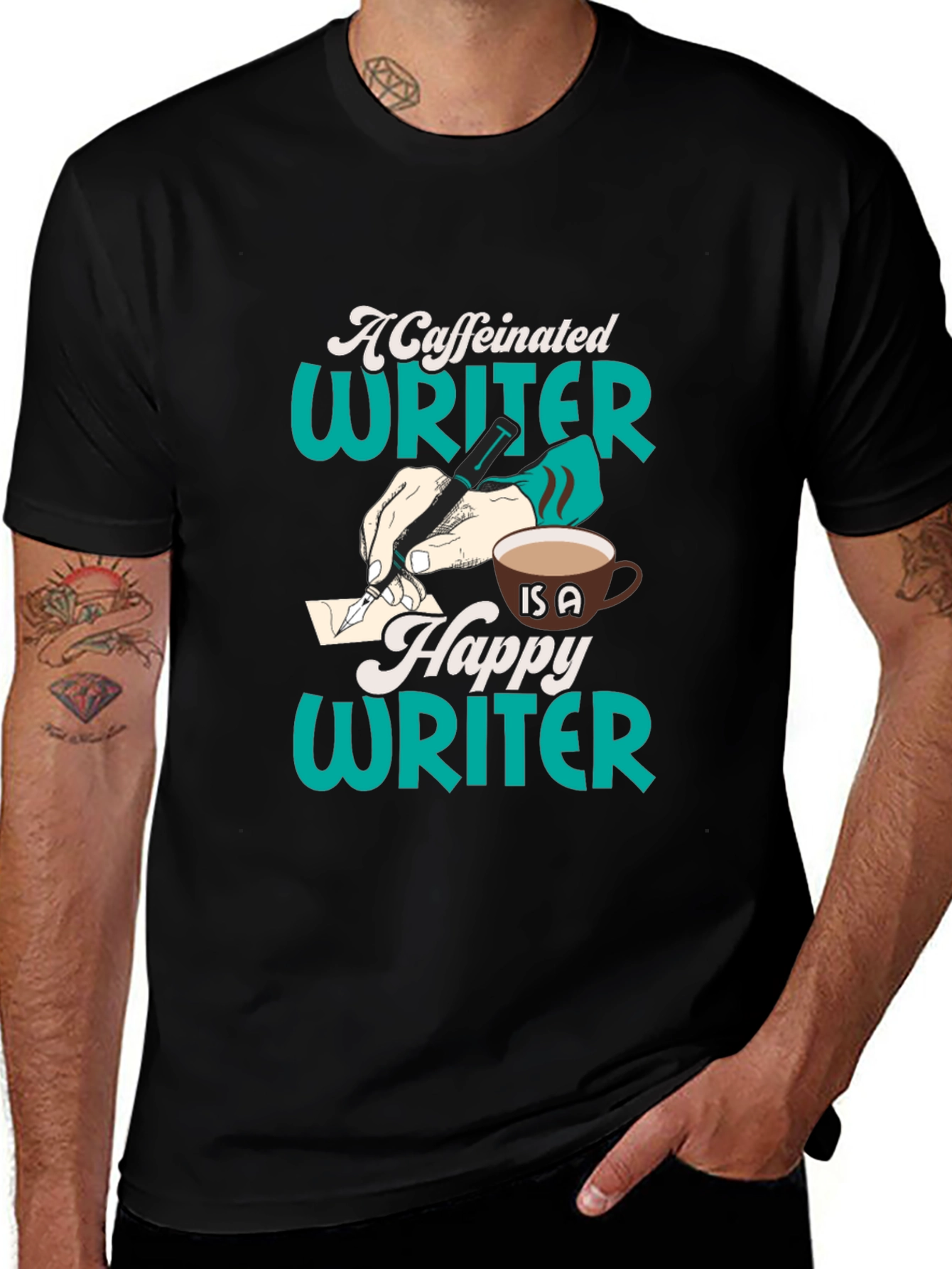 Caffeinated Writer Graphic Tee - Black